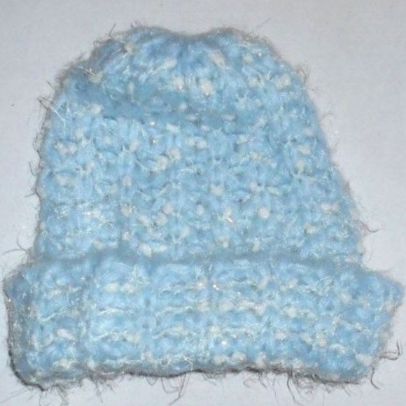 Vintage Blue White Silver Knitted Winter Hat
